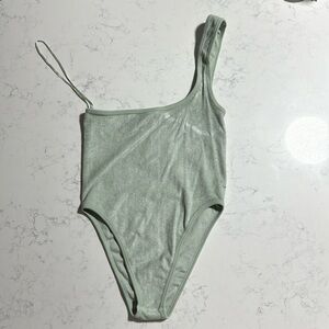 1 shoulder mint green body suit